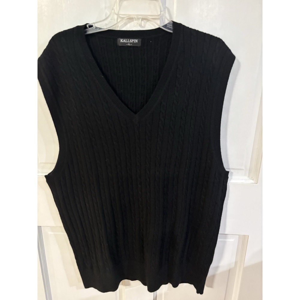 Kallspin Mens XL Black Cashmere Wool Blend Sweater Vest Button Up Preppy
